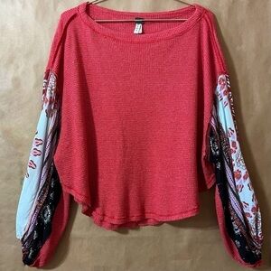 Free People | Blossom Thermal Oversized Popover Top Balloon Sleeves Red Size XS
